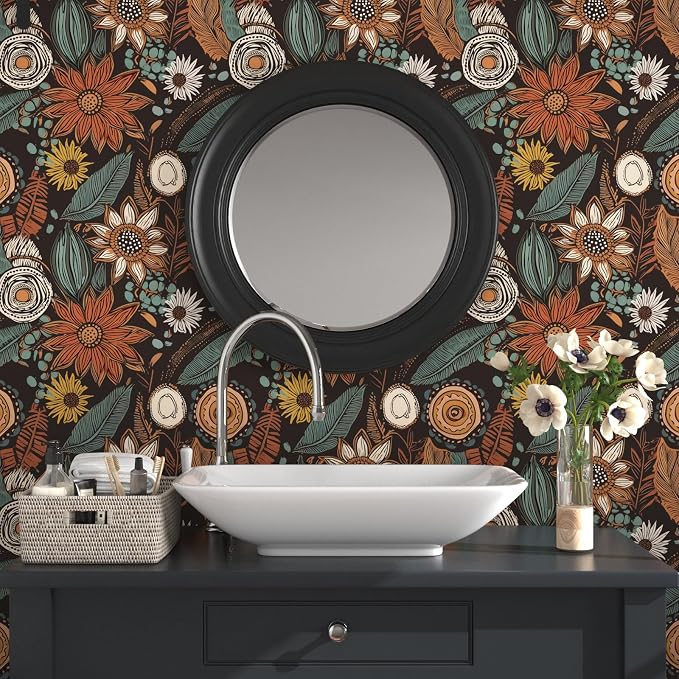 Boho Floral Wallpaper Peel and Stick, Vintage Botanical Contact Paper 17.5" x - Image 3