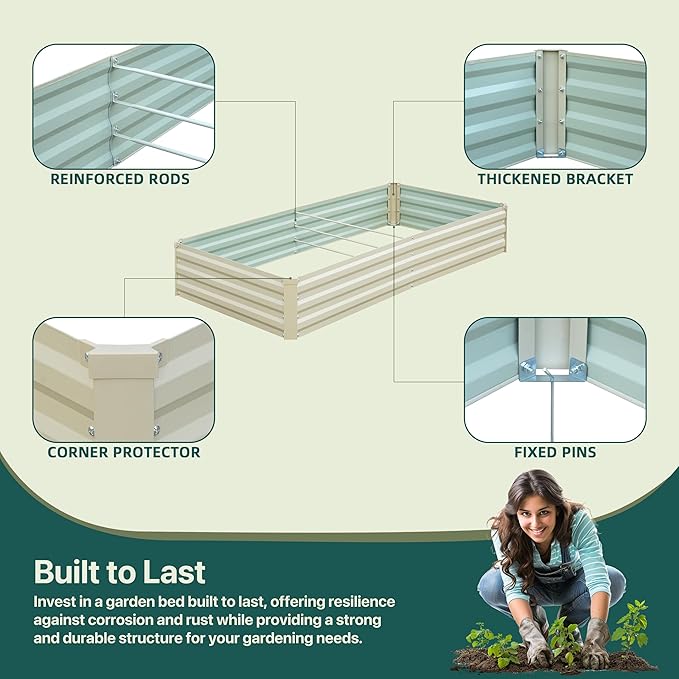 Raised Garden Bed Outdoor, 8x4x1ft Garden Box, Beige Garden bed, Metal Raised Garden Bed for Gardening Vegetables Flowers, Planter Box, Raised Bed