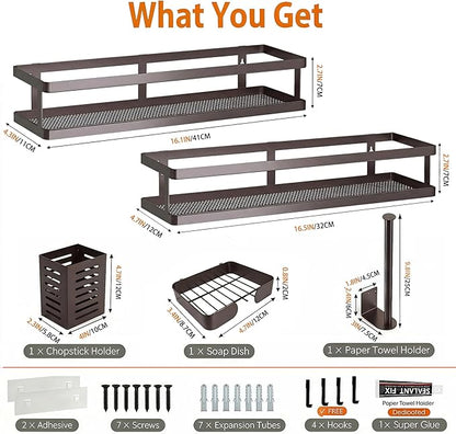 PUSDON 5-in-1 16.5" Extra Long Kitchen Organizer & Shower Caddy Set, Wall Mount - Image 2