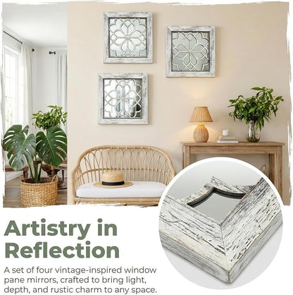 Set of 4 14 Inch Square Grey Window Pane Wall Mirrors, Shatterproof Rustic - Image 4