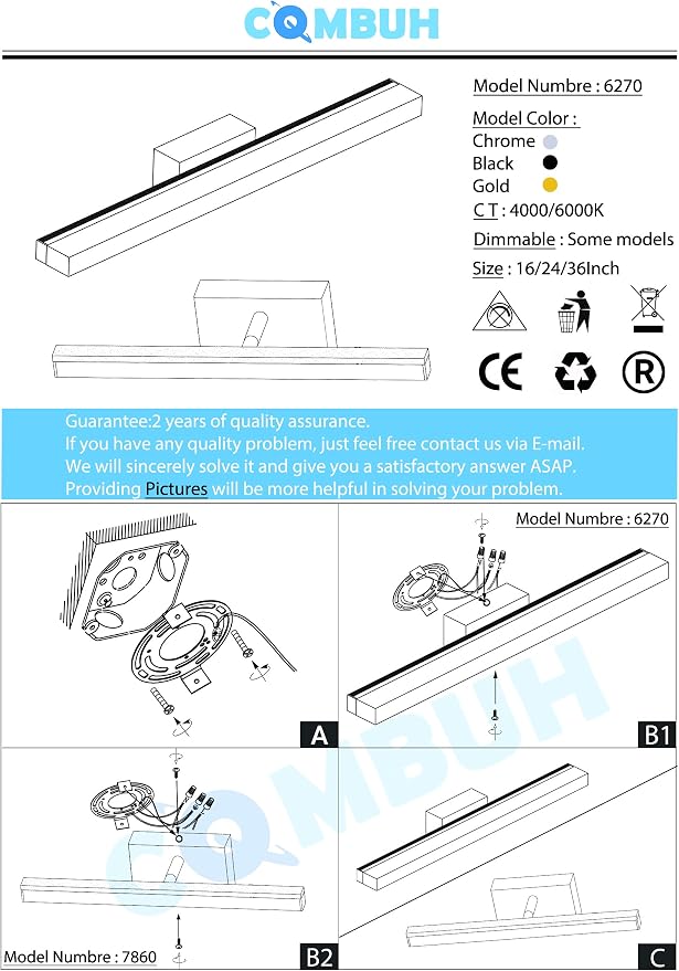 Combuh LED Bathroom Vanity Light Bar Dimmable IP44 Over Mirror Lighting Fixture - Image 9