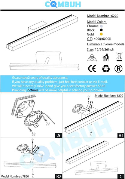 Combuh LED Bathroom Vanity Light Bar Dimmable IP44 Over Mirror Lighting Fixture - Image 9