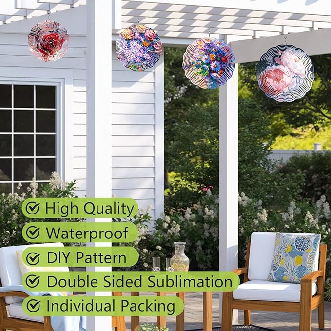 10 Pack Sublimation Wind Spinner Blanks 10 Inch,3D Wind Spinners Sublimation Blanks Products Bulk Aluminum Metal Sublimation Blank Wind Spinner for DIY Gift Indoor Outdoor Decoration