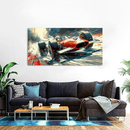 Vintage Formula Race Car Wall Art Abstract Racing Car Canvas Painting Retro - Image 3