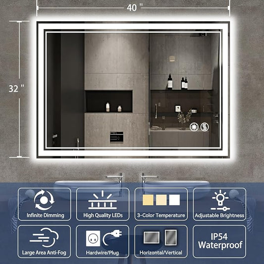 40“ x 32” Bathroom Mirror with Lights LED Mirror - Image 2