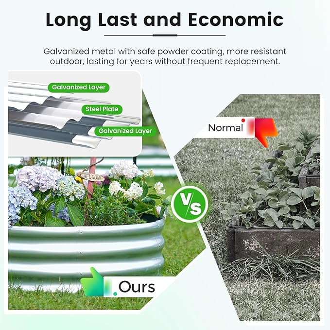 KING BIRD Raised Garden Bed with Wall Trellis Galvanized Planter Garden Box Outdoor for Gardening, Climbing Vegetables, Flowers 7.87x3.94x0.98 Ft, Silver