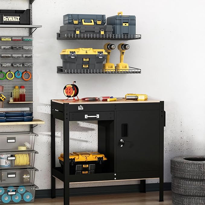 Ultrawall Wall Mounted Storage Shelf for Garage, 2 Pack Metal Shelf Rack, Heavy-Duty Wall Organizer Shelves Suitable for Shop, Shed, Garage 23.5inch x 12inch(Black)