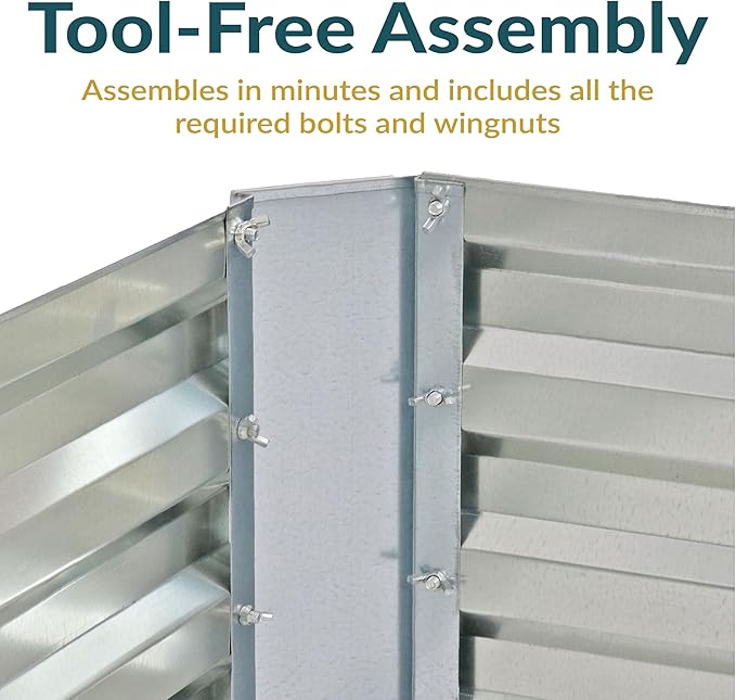 Sunnydaze Galvanized Raised Garden Bed - Metal Raised Bed for Gardening - Outdoor Planter Box for Flowers, Plants, and Vegetables - Silver - 12” H Square