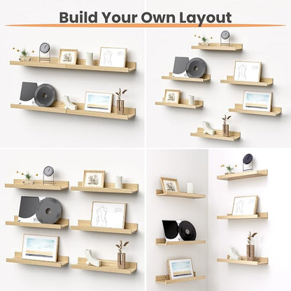 upsimples Floating Shelves for Wall, Wall Shelves for Decor Storage Set of 6 - Image 4