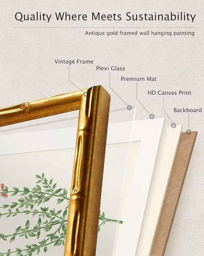 InSimSea Gold Bamboo Framed Canvas Wall Art, Retro Blue Hydrangea Botanical - Image 8
