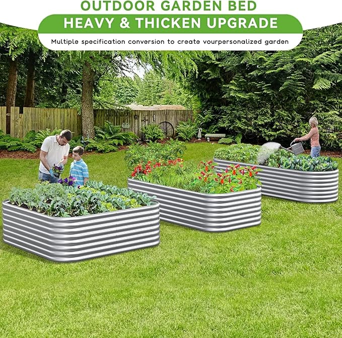 BTDVR 2 PCS 9 in 1 Tall 8×2×1.5ft Galvanized Raised Garden Bed Outdoor, Metal Raised Beds for Vegetables, Above Ground Garden Box for Flower, Steel Garden Bed for Gardening
