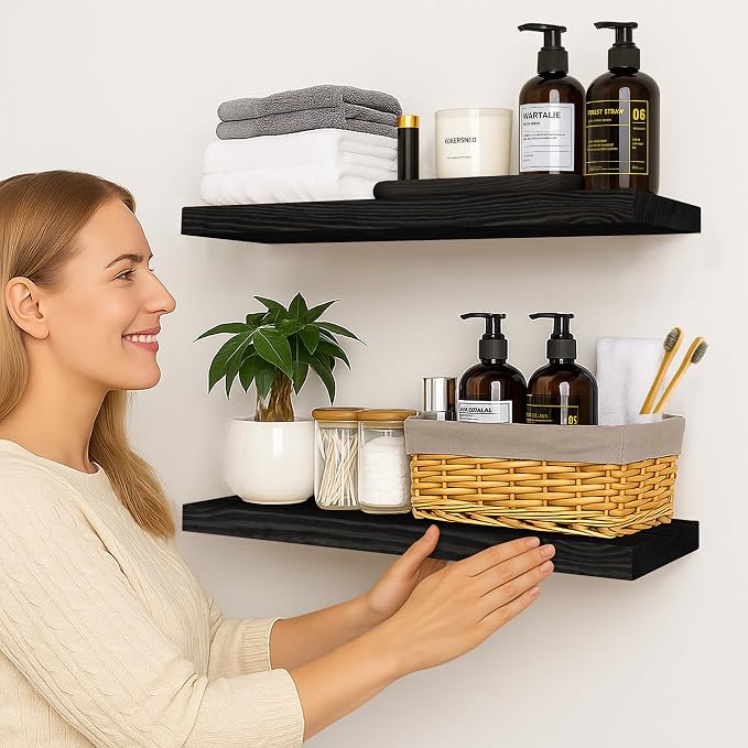 BGMG Wood Floating Shelves for Wall 30 inch Set of 2, Solid Wood Wall Mount - Image 2