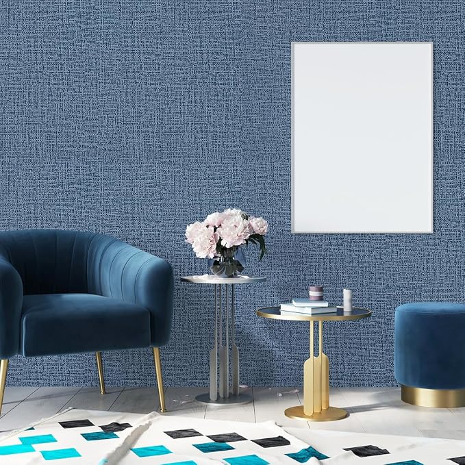 Blue Wallpaper Grasscloth Peel and Stick Wallpaper 17.7inch x 118.1inch - Image 8
