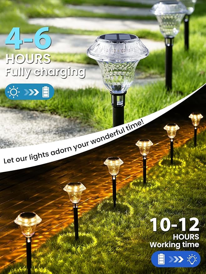 SOLPEX Solar Pathway Lights Garden Decor for Yard, Garden Lights Solar Powered Waterproof Landscape Lighting, Solar Outdoor Lights Porch Decor for Path Walkway Driveway (6 Pack Warm White)