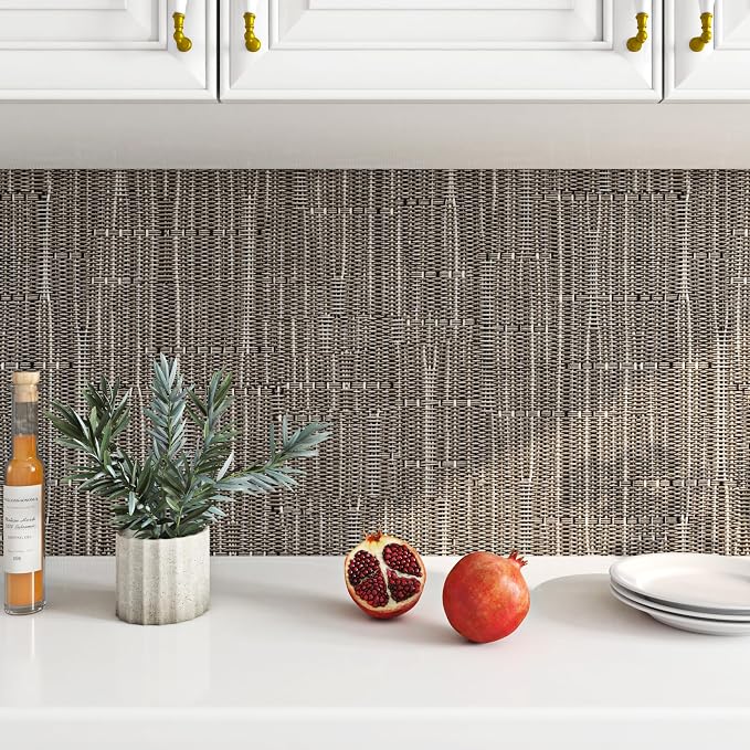 FunStick Taupe Brown Grasscloth Wallpaper Peel and Stick Fabric Wallpaper - Image 5