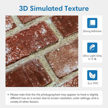 COMSTICKC 3D Red Brick Wall Panels Peel and Stick Tiles, Small Size Thin PVC - Image 3