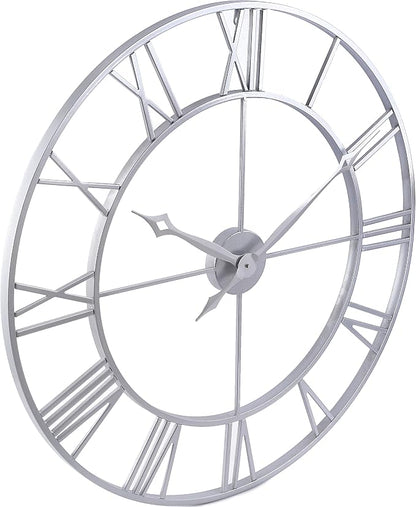 CLXEAST Large Modern 30 Inch Wall Clock Silver, Oversized Big Roman Numeral - Image 9