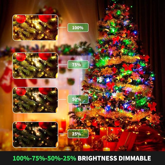 Decute 300LED Christmas Tree String Lights Outdoor Indoor 108FT Extendable, 11 Modes 4 Colors Changing Twinkle Fairy Lights with Timer Remote for Party Decor, Warm White & 3 Multicolors