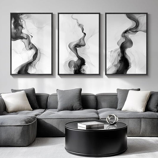 Large Framed Black and White Abstract Wall Art by Cuspin