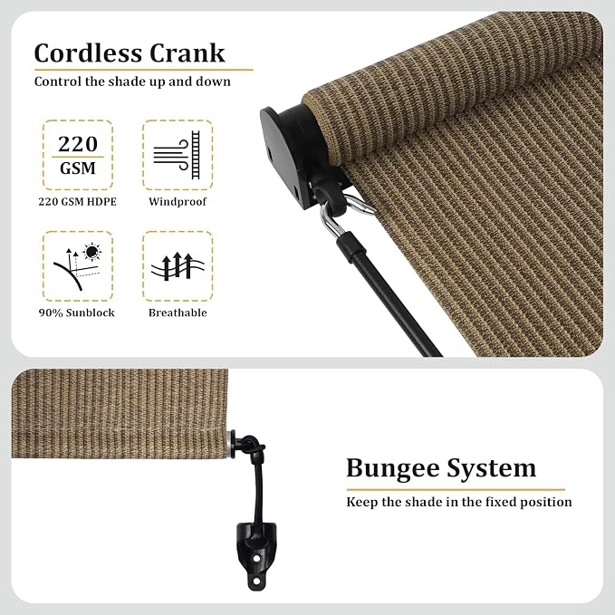 Shade&Beyond Outdoor Roller Shades 4' W x 8' H Cordless Patio Roll Up Blinds - Image 5