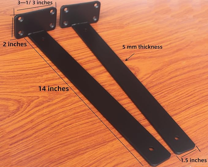 8 Pack - 14 inch Black Hidden L Shelf Bracket Iron Floating Shelf Brackets - Image 2