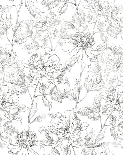JiffDiff Black and White Floral Wallpaper 17.3" x 394" Peonies Removable Peel by wallpaper