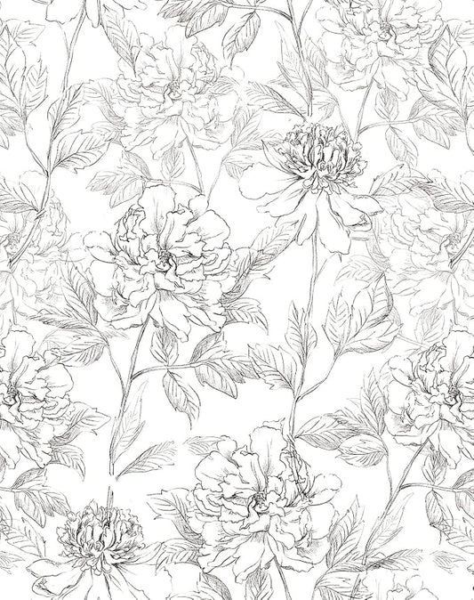 JiffDiff Black and White Floral Wallpaper Peonies Removable Peel and Stick by wallpaper