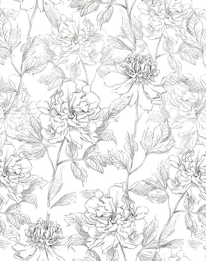 JiffDiff Black and White Floral Wallpaper Peonies Removable Peel and Stick by wallpaper