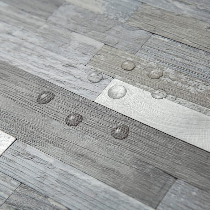 AULIGET 2-Sheet Peel and Stick Backsplash Wall Tiles, Distressed Wood Look PVC - Image 3