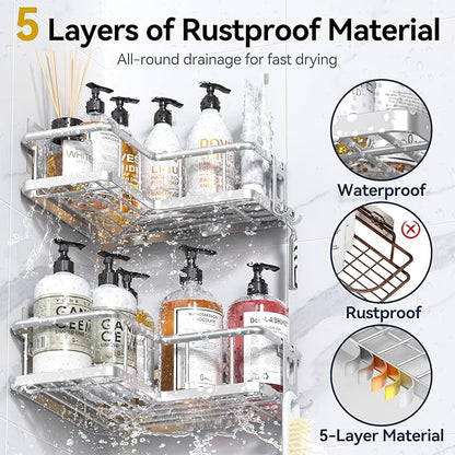 YASONIC Corner Shower Caddy Organizer, Self-Adhesive Rustproof Bath Shelves - Image 2