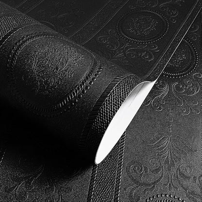 JiffDiff Wallpaper Peel and Stick Textured, 3D Black Embossed Wall Paper Stick by wallpaper