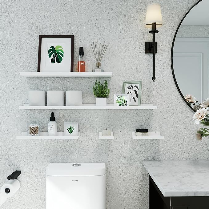White Floating Shelves for Wall Decor, Long Wall Mounted Storage Shelf for - Image 4