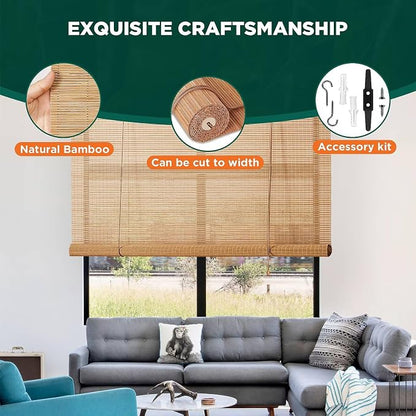 Bamboo Roller Blinds Shades, Outdoor Bamboo Roll Up, Vertical Lifting, - Image 3