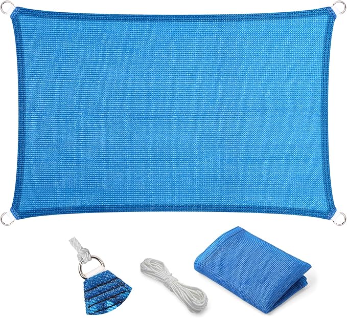 Eden's Decor Straight Flat-Edged Sun Shade Sail Rectangular 13' x 20' Blue UV-Blocking Outdoor Canopy Fabric Cloth Awning for Pergola Patio Garden Backyard Custom Size