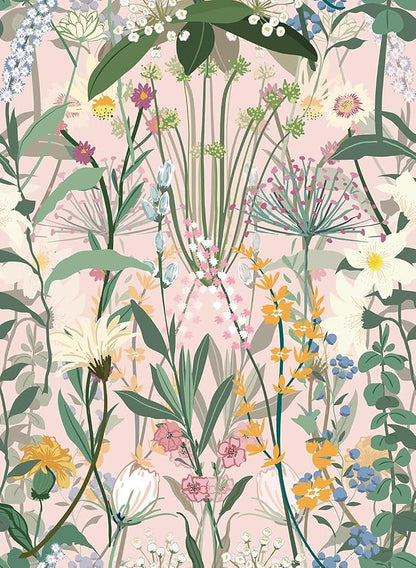 JiffDiff Floral Wallpaper Peel and Stick 17.3"x1181" Pink Farm Wildwood Stick by wallpaper