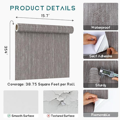 VEELIKE Lustre Brown Grasscloth Wallpaper Textured Woven Wallpaper Peel and - Image 8
