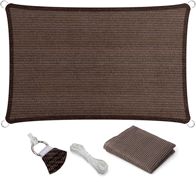 Eden's Decor Straight Flat-Edged Sun Shade Sail Rectangular 10' x 20' Brown UV-Blocking Outdoor Canopy Fabric Cloth Awning for Pergola Patio Garden Backyard Custom Size