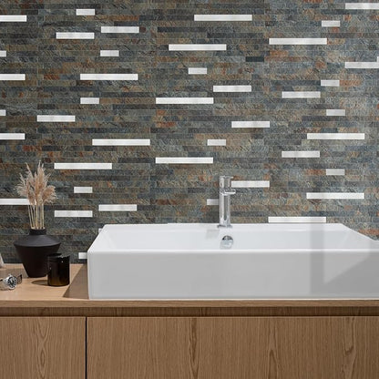 AULIGET 2 Sheets Rust Slate Peel and Stick Backsplash, PVC Mixed Metal Silver - Image 4