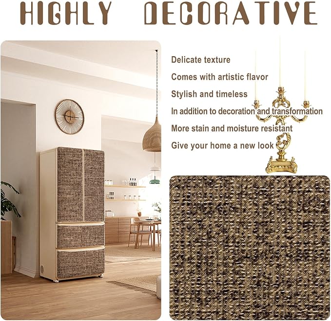 Amiya Grasscloth Brown Wallpaper 17.3"x120" Peel and Stick Faux Fabric Linen - Image 5