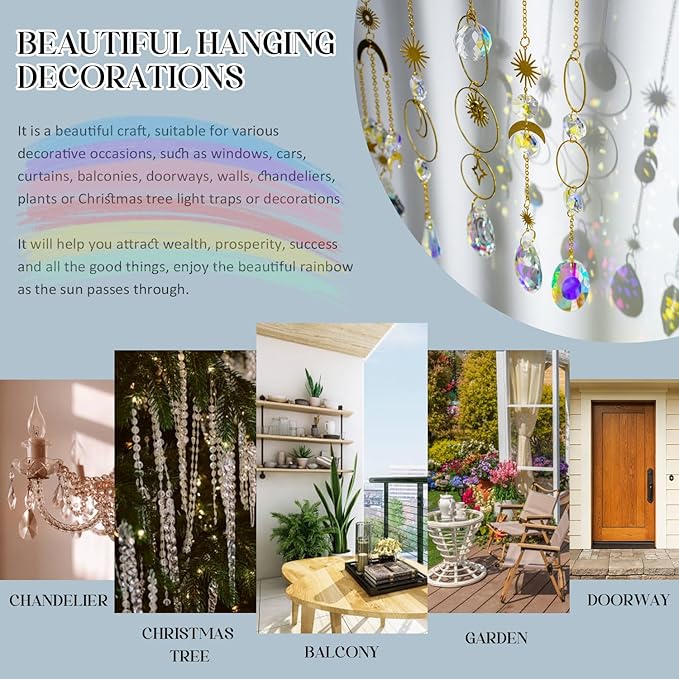 H&D HYALINE & DORA 215pcs DIY Crystal Suncatcher Kits for Adults Art Crafts Set with Rainbow Maker Prisms Pendant Sun Catchers Hanging Decor for Window Garden Wedding, Gold