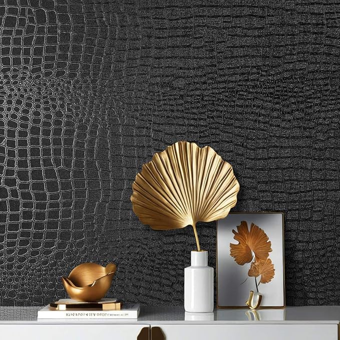 Arthome 17"×240" Black Crocodile Peel and Stick Wallpaper, Charcoal Black by ArthomeWALLDECOR