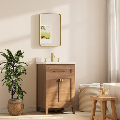 TETOTE 16 x 24 Inch Brushed Gold Frame Mirror, Brass Gold Bathroom Vanity Mirror - Image 2