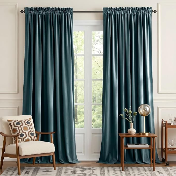NICETOWN Greyish Blue Velvet Curtains and Drapes, Thermal Insulated Soft Window by NICETOWN