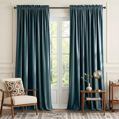 NICETOWN Greyish Blue Velvet Curtains and Drapes, Thermal Insulated Soft Window by NICETOWN