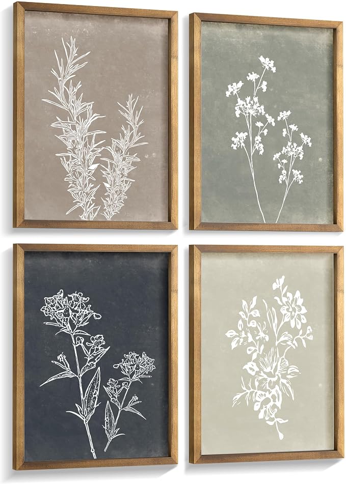 Framed Boho Wall Art Set of 4 for Wooded Minimalist Botanical Print Wall Art by Liswit