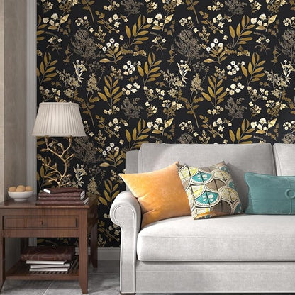 Laatse Gothic Wallpaper Peel and Stick Dark Floral Wallpaper 17.5in x 78.7in - Image 4