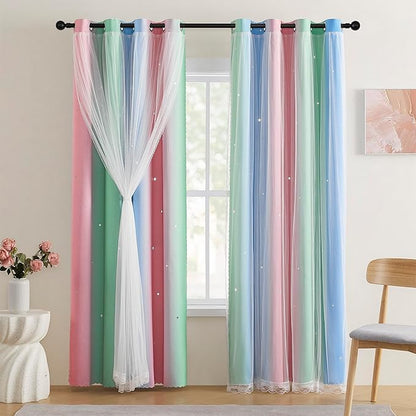 XiDi Pink & Rainbow Curtains for Kids & Girl Rooms by Addsomecolortolife