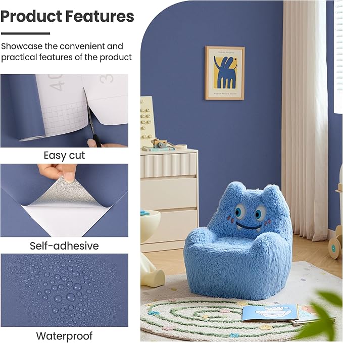 practicalWs Blue Peel and Stick Wallpaper 15.7" x 118.1" Blue Contact Paper - Image 5