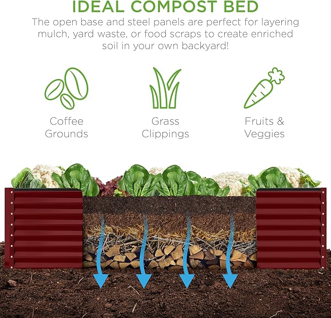 Best Choice Products 8x4x2ft Outdoor Metal Raised Garden Bed, Deep Root Planter Box for Vegetables, Flowers, Herbs, and Succulents w/ 478 Gallon Capacity - Royal Red