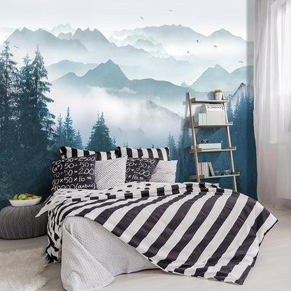 -Foggy Forest Pine Scenery Fabric Wallpaper Living Room Bedroom Bathroom by YIHWM-PurchaseNow